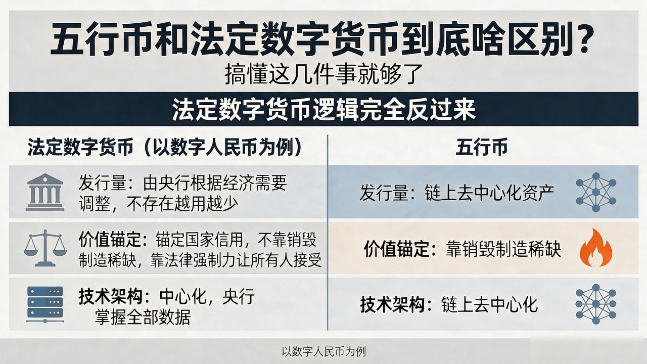 五行币和法定数字货币到底啥区别?搞懂这几件事就够了